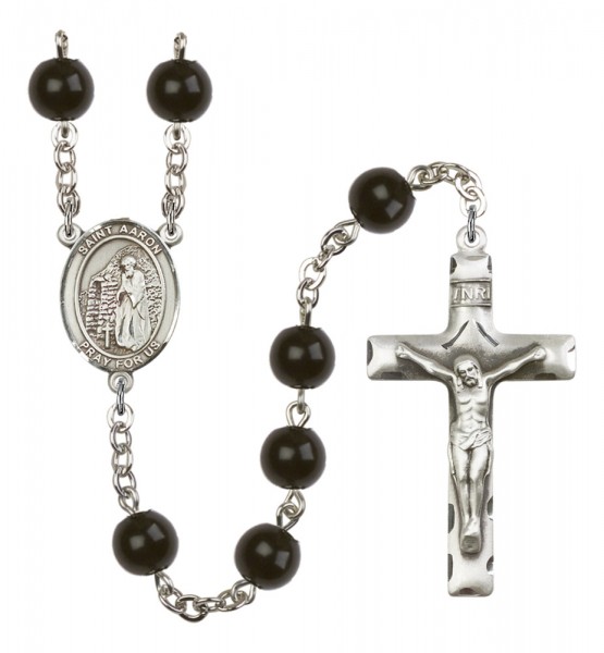 Men's St. Aaron Silver Plated Rosary - Black
