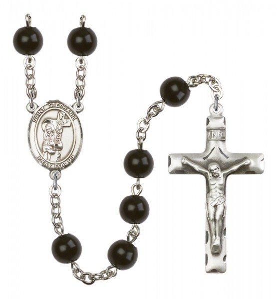 Men's St. Stephanie Silver Plated Rosary - Black