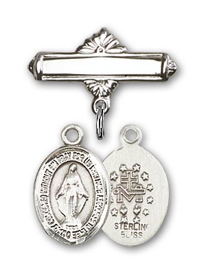 Pin Badge with Miraculous Charm and Polished Engravable Badge Pin - Silver tone