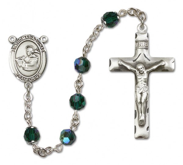 St. Thomas Aquinas Sterling Silver Heirloom Rosary Squared Crucifix - Emerald Green