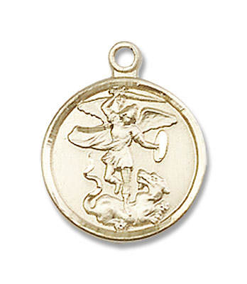 Women's Petite Round St. Michael &amp; Guardian Angel Medal - 14K Solid Gold