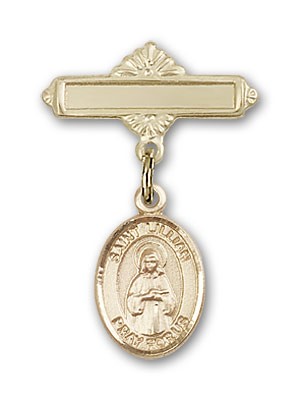 Pin Badge with St. Lillian Charm and Polished Engravable Badge Pin - 14K Solid Gold