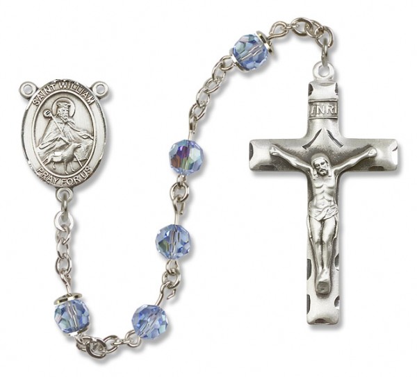 St. William of Rochester Sterling Silver Heirloom Rosary Squared Crucifix - Light Sapphire