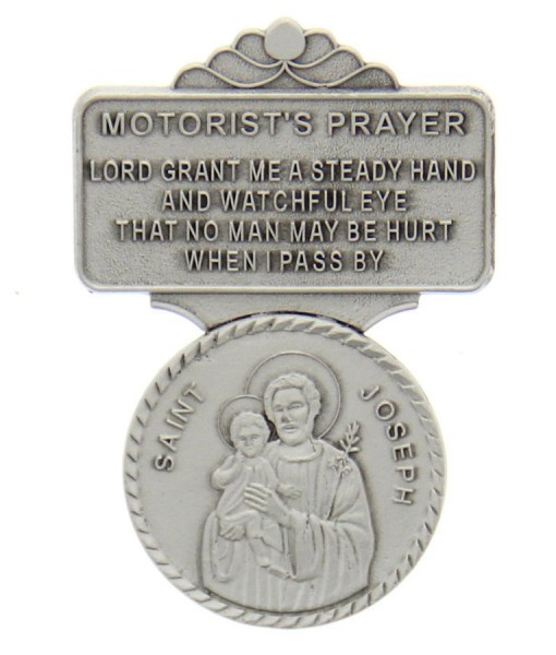 St. Joseph Motorist's Prayer Visor Clip, Pewter - 2 1/4&quot;H - Silver