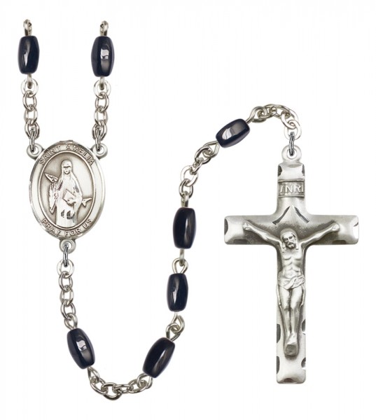 Men's St. Amelia Silver Plated Rosary - Black | Silver
