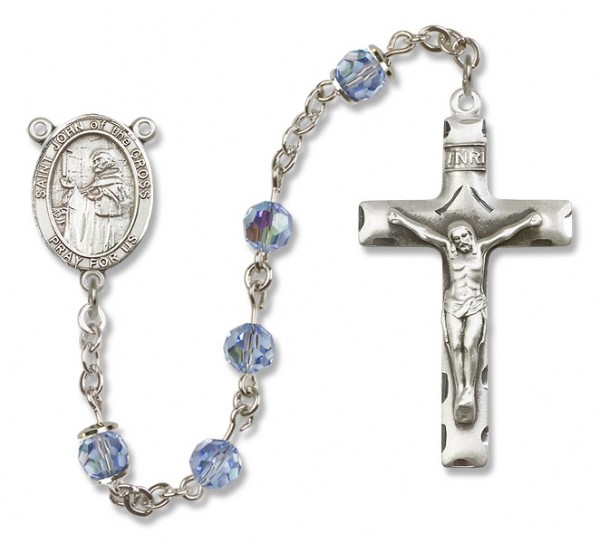 St. John of the Cross Sterling Silver Heirloom Rosary Squared Crucifix - Light Sapphire