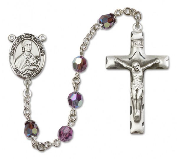 St. Gemma Galgani Sterling Silver Heirloom Rosary Squared Crucifix - Amethyst