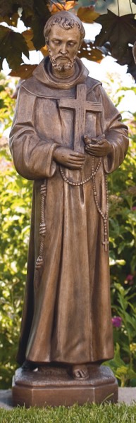 St. Francis with Cross and Birds Statue 32 Inches - Classic Iron Finish