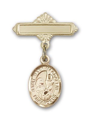 Pin Badge with St. Mary Magdalene Charm and Polished Engravable Badge Pin - 14K Solid Gold