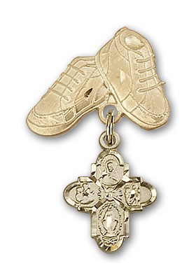 Baby Badge with 4-Way Charm and Baby Boots Pin - 14K Solid Gold