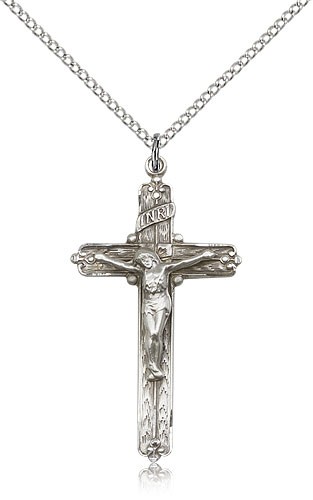 Woodgrain Sterling Silver Crucifix Medal - Sterling Silver