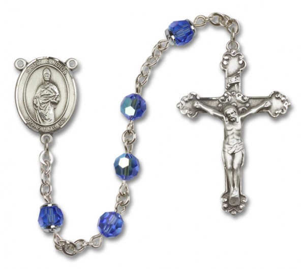 St. Eligius Sterling Silver Heirloom Rosary Fancy Crucifix - Sapphire