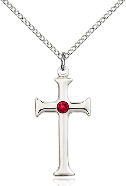 Women's Maltese Edge Cross Pendant with Birthstone Options - Ruby Red