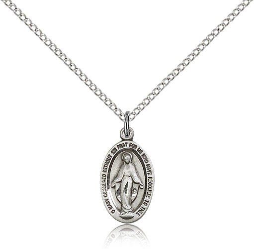 Women's Small Classic Oval Miraculous Medal Necklace - Sterling Silver