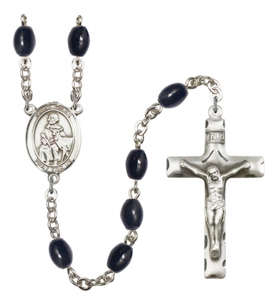 Men's St. Giles Silver Plated Rosary - Black Oval