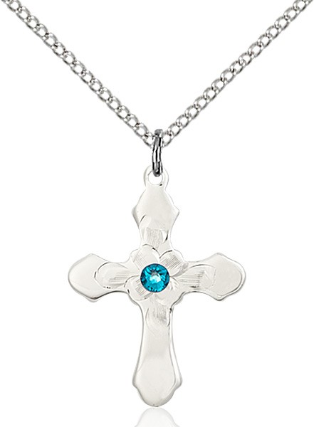 Floral Center Youth Cross Pendant with Birthstone Options - Zircon