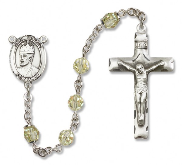 St. Edward the Confessor Sterling Silver Heirloom Rosary Squared Crucifix - Zircon