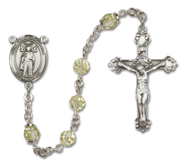 St. Ivo Sterling Silver Heirloom Rosary Fancy Crucifix - Zircon