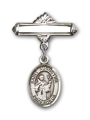 Pin Badge with St. Augustine Charm and Polished Engravable Badge Pin - Silver tone