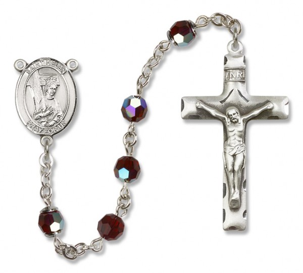 St. Helen Sterling Silver Heirloom Rosary Squared Crucifix - Garnet