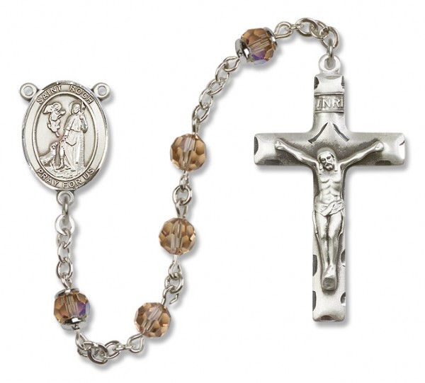 St. Roch Sterling Silver Heirloom Rosary Squared Crucifix - Topaz