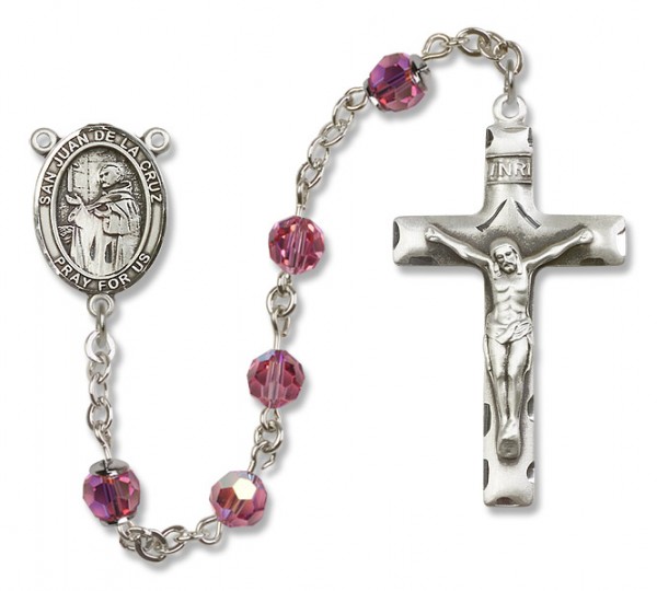 San Juan de la Cruz Sterling Silver Heirloom Rosary Squared Crucifix - Rose
