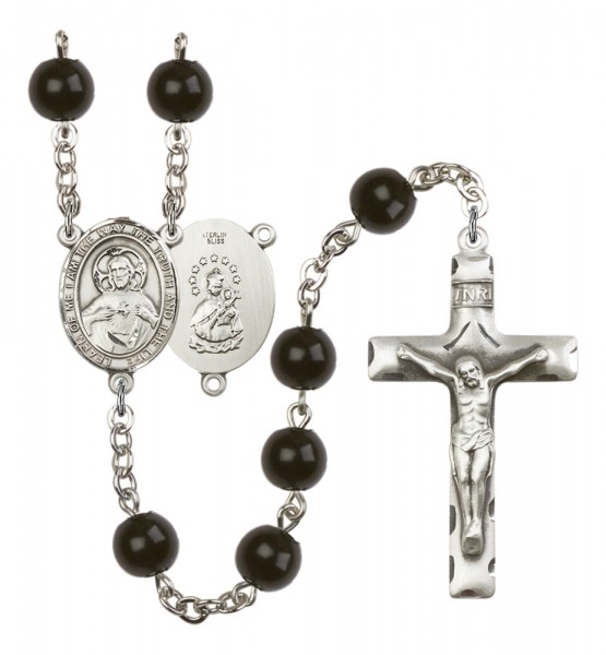 Men's Scapular Silver Plated Rosary - Black