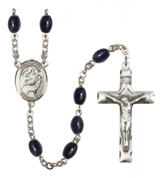 Men's St. Jason Silver Plated Rosary - Black Oval