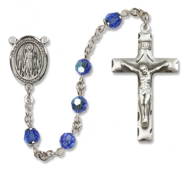 St. Juliana Sterling Silver Heirloom Rosary Squared Crucifix - Sapphire