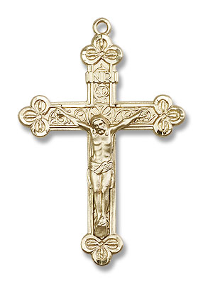 Men's Large Antiqued Crucifix Necklace - 14K Solid Gold