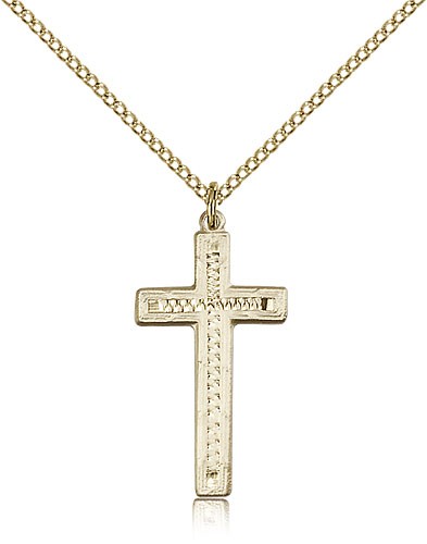 Woven Center Women's Cross Necklace - 14KT Gold Filled