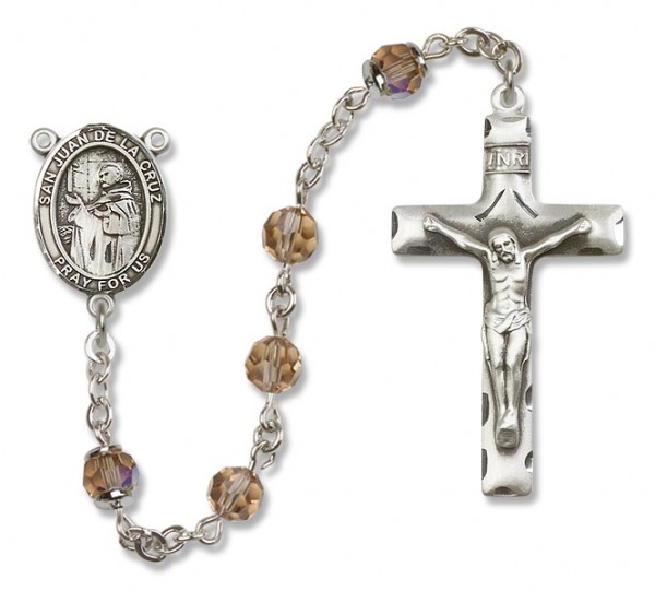 San Juan de la Cruz Sterling Silver Heirloom Rosary Squared Crucifix - Topaz
