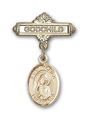 Pin Badge with St. Monica Charm and Godchild Badge Pin - Gold Tone