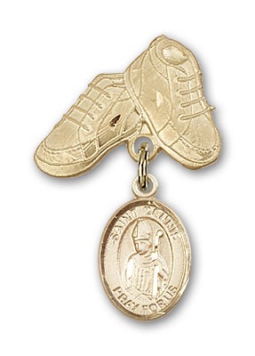 Pin Badge with St. Dennis Charm and Baby Boots Pin - Gold Tone
