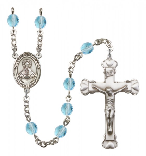 Women's Our Lady of San Juan Birthstone Rosary - Aqua