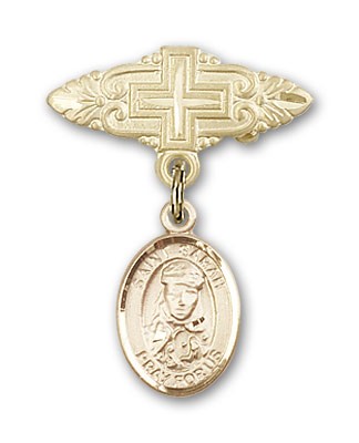 Pin Badge with St. Sarah Charm and Badge Pin with Cross - Gold Tone