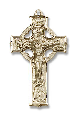 Men's Traditional Celtic Crucifix Pendant - 14K Solid Gold