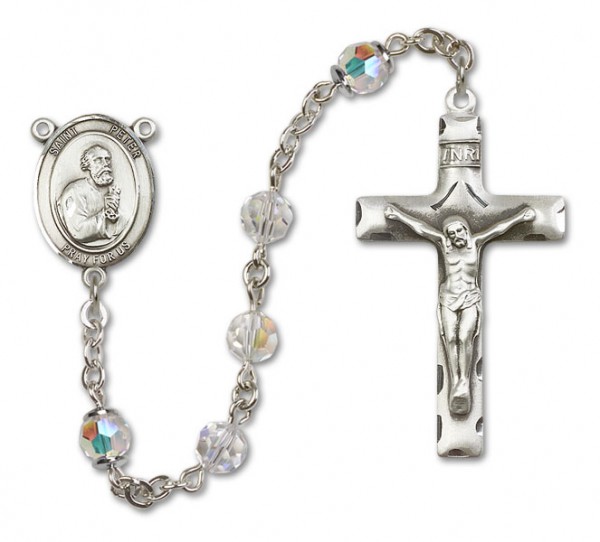 St. Peter the Apostle Sterling Silver Heirloom Rosary Squared Crucifix - Crystal