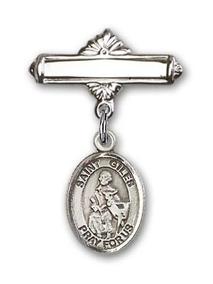 Pin Badge with St. Giles Charm and Polished Engravable Badge Pin - Silver tone
