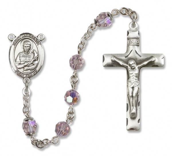 St. Lawrence Sterling Silver Heirloom Rosary Squared Crucifix - Light Amethyst