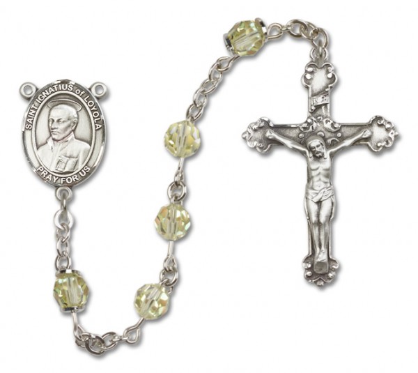 St. Ignatius of Loyola Sterling Silver Heirloom Rosary Fancy Crucifix - Zircon