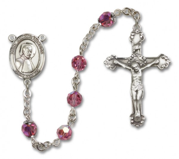 St. Edmond Campion Sterling Silver Heirloom Rosary Fancy Crucifix - Rose