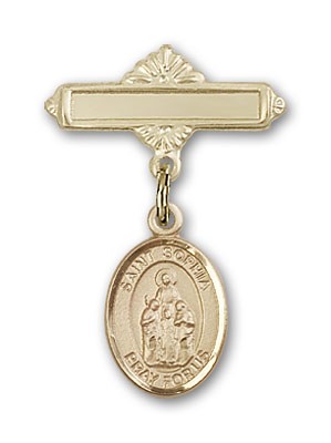 Pin Badge with St. Sophia Charm and Polished Engravable Badge Pin - Gold Tone