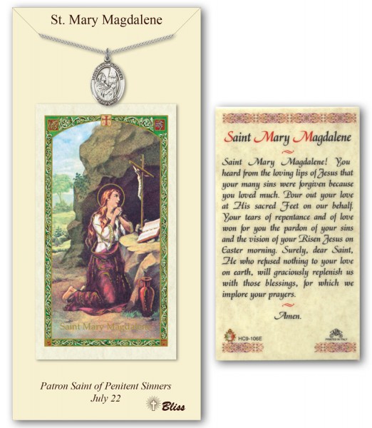 St. Mary Magdalene Medal in Pewter with Prayer Card - Silver tone