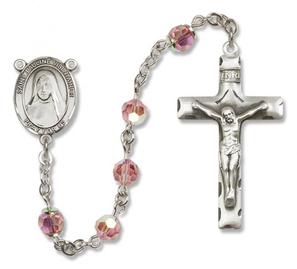 St. Pauline Visintainer Sterling Silver Heirloom Rosary Squared Crucifix - Light Rose