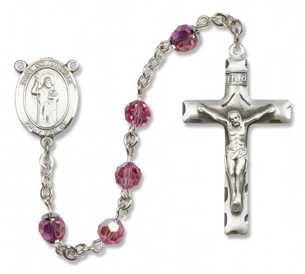St. Columbkille Sterling Silver Heirloom Rosary Squared Crucifix - Rose