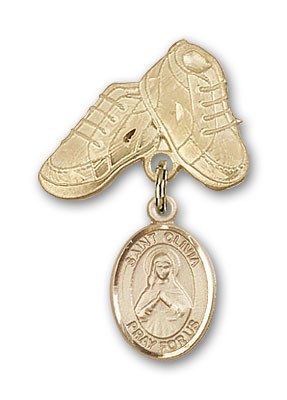 Pin Badge with St. Olivia Charm and Baby Boots Pin - 14K Solid Gold