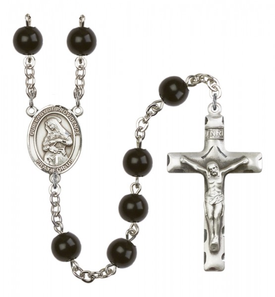 Men's Our Lady of Providence Silver Plated Rosary - Black