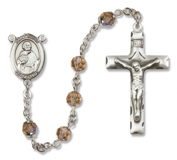 St. Philip the Apostle Sterling Silver Heirloom Rosary Squared Crucifix - Topaz