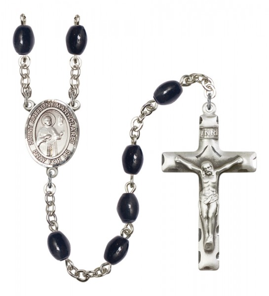 Men's St. Anthony Mary Claret Silver Plated Rosary - Black Oval